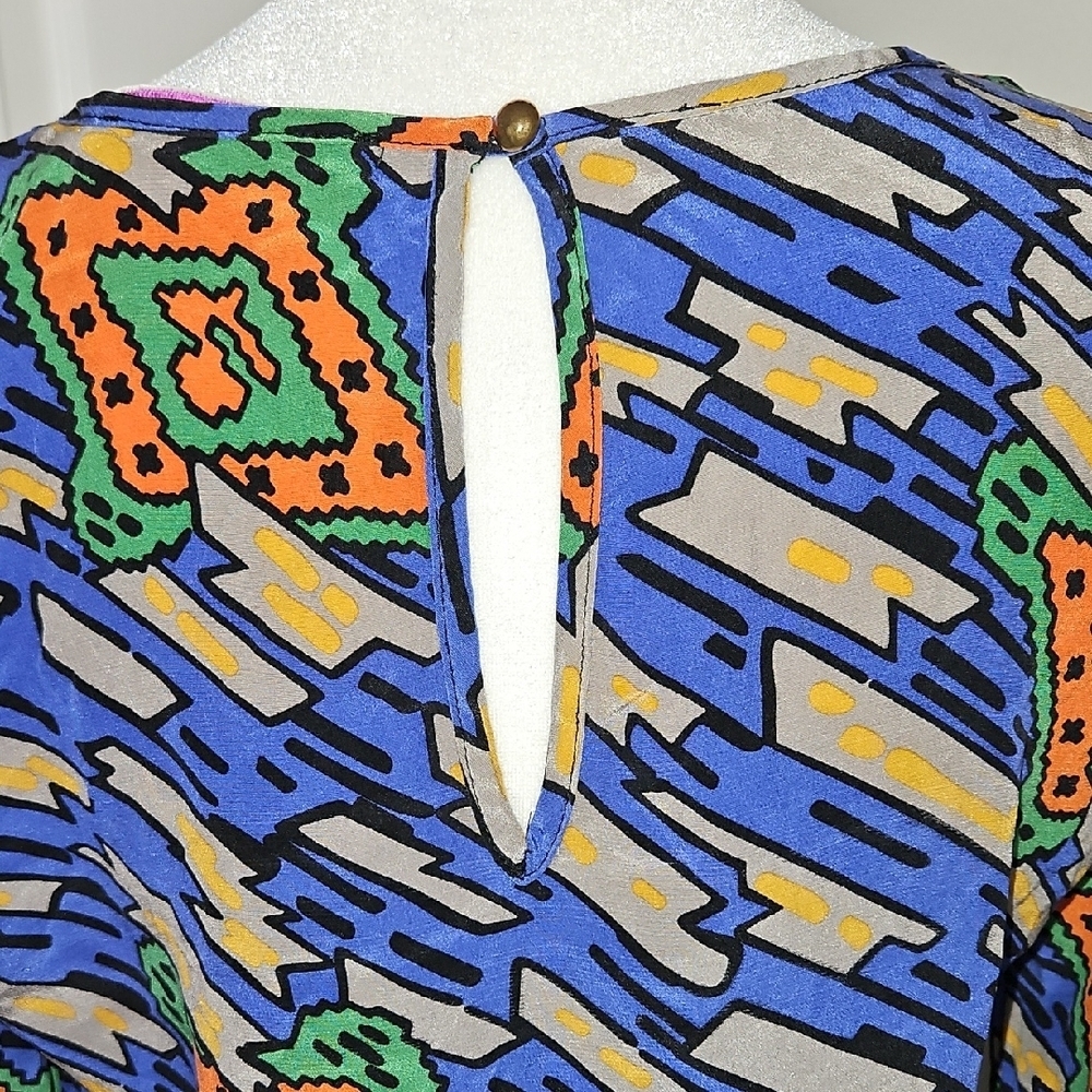 Amanda Uprichard 100% Silk Abstract Print  Dress Long Sleeve Blue Multi Size S - Picture 8 of 9